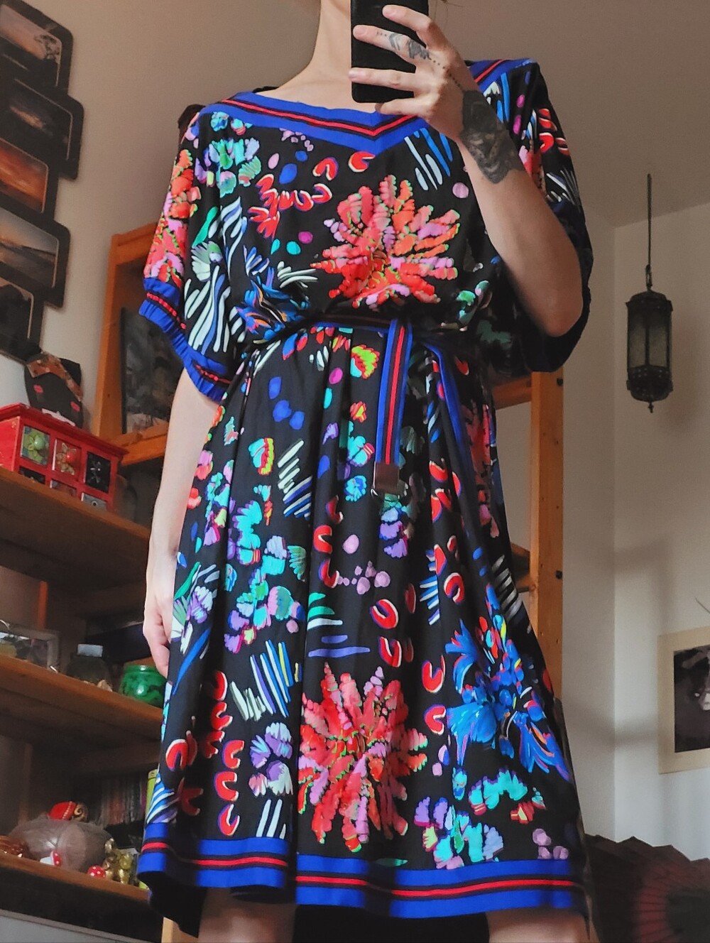 Marc Cain Spring 2020 Runway Black Floral Midi Dress Abstract Multicolor - N7